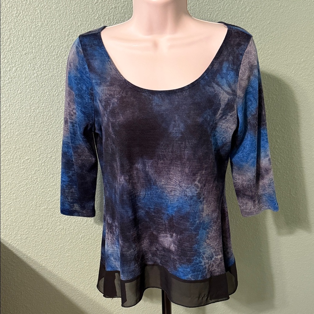 Roz & Ali Blue and Black Tie-Dye Blouse